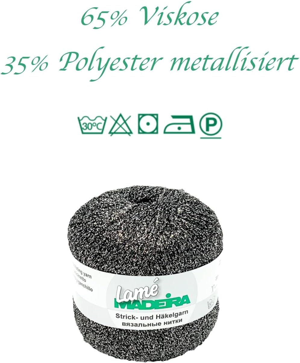 Glitzergarn Haekelgarn Strickgarn metallisiertes Häkelgarn Madeira Lamé 5x25g Farbe 560 schwarz-silb