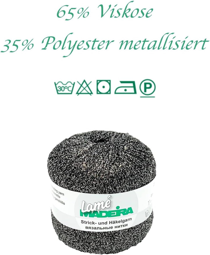 Glitzergarn Haekelgarn Strickgarn metallisiertes Häkelgarn Madeira Lamé 5x25g Farbe 560 schwarz-silb