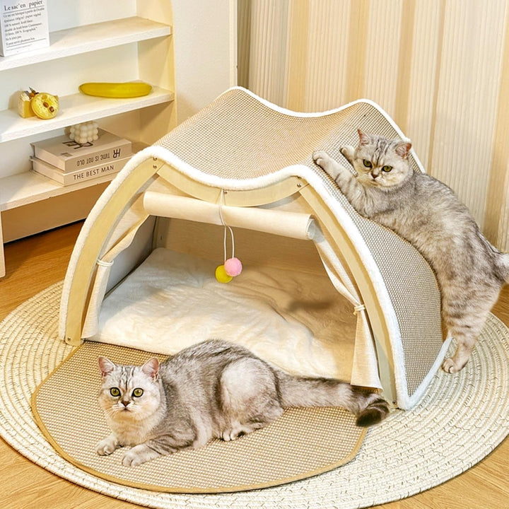 Sisal Katzenhaus Kratzbrett, 2-in-1 Kratz & Katzenzelt, Haustierhäuser, Tipi Hundezelt kleine Hunde,