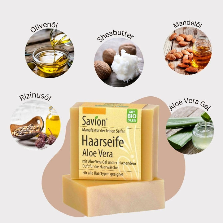 Savion 4+1 Bio Haarseife Aloe Vera, Vegan, Handgemacht, Palmölfrei, Plastikfrei, 5x 85gr 1.42 g (300