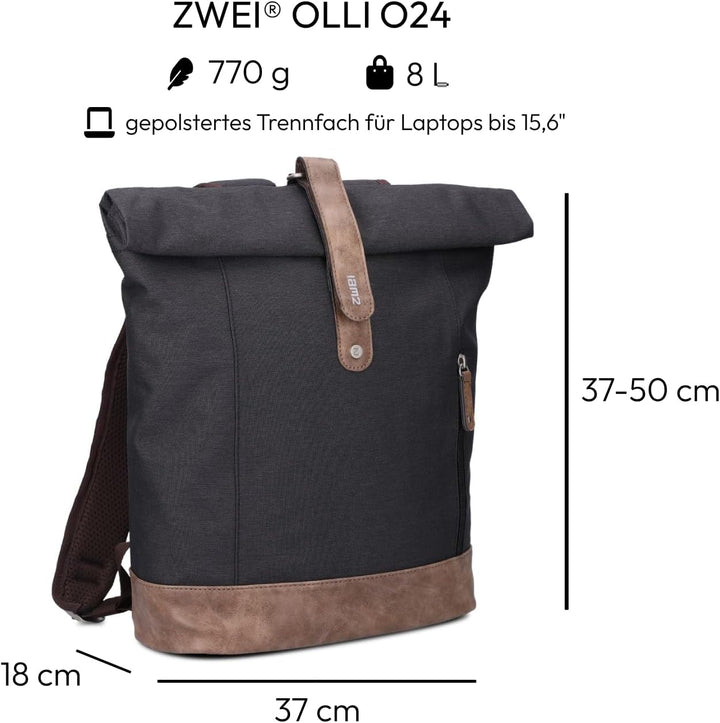 Zwei Rolltop-Rucksack Olli O24 Tagesrucksack 15 Liter wasserabweisend strapazierfähig im Canvas-Stil