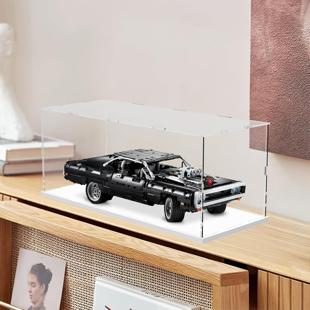 Nynelly Vitrine für Sammlung, Box aus Transparentem Acryl, mit weisser Basis zum Zusammenbauen, Stau