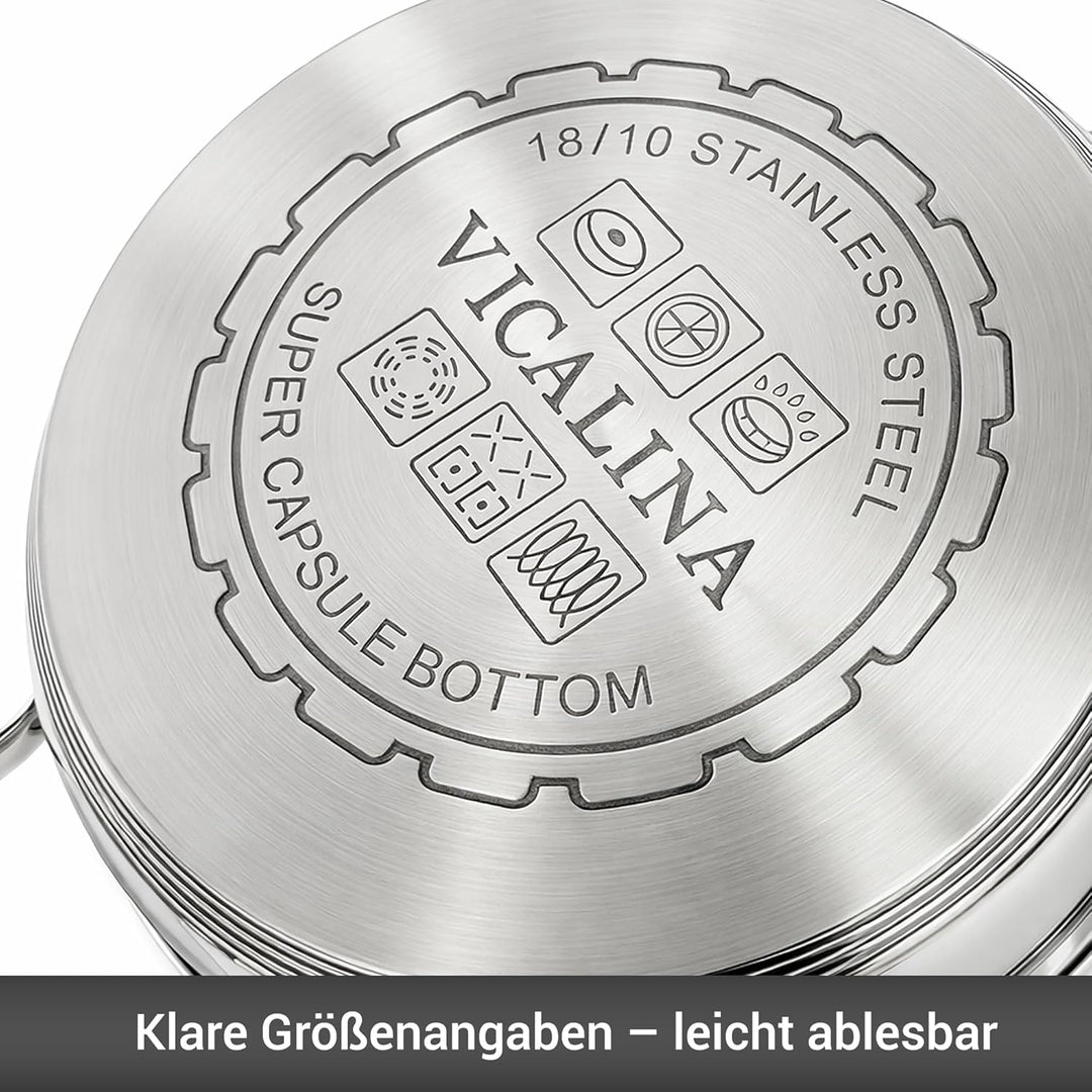 Edelstahl Topfset 12-teilig mit Glasdeckeln – Induktion geeignet – Kochtopf Set für alle Herdarten –