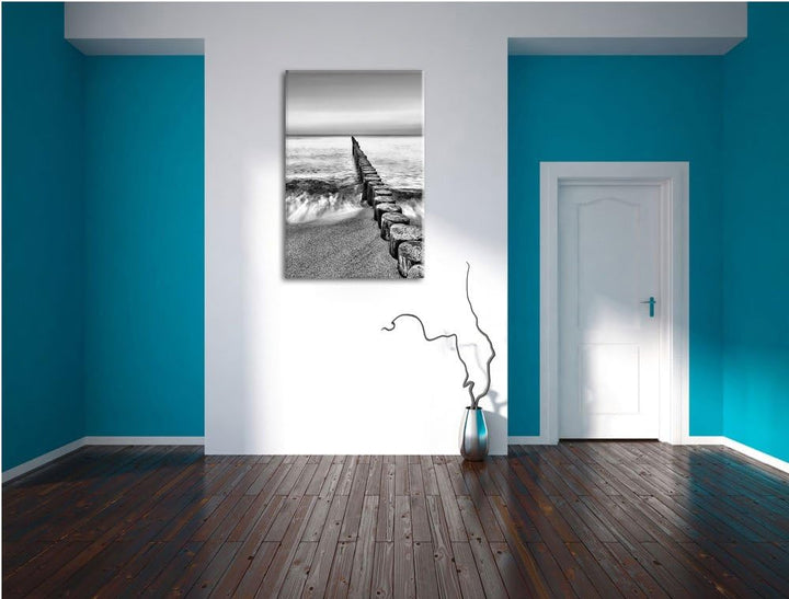Pixxprint Wellenbrecher im Meer als Leinwandbild | Grösse: 100x70 cm | Wandbild | Kunstdruck | ferti