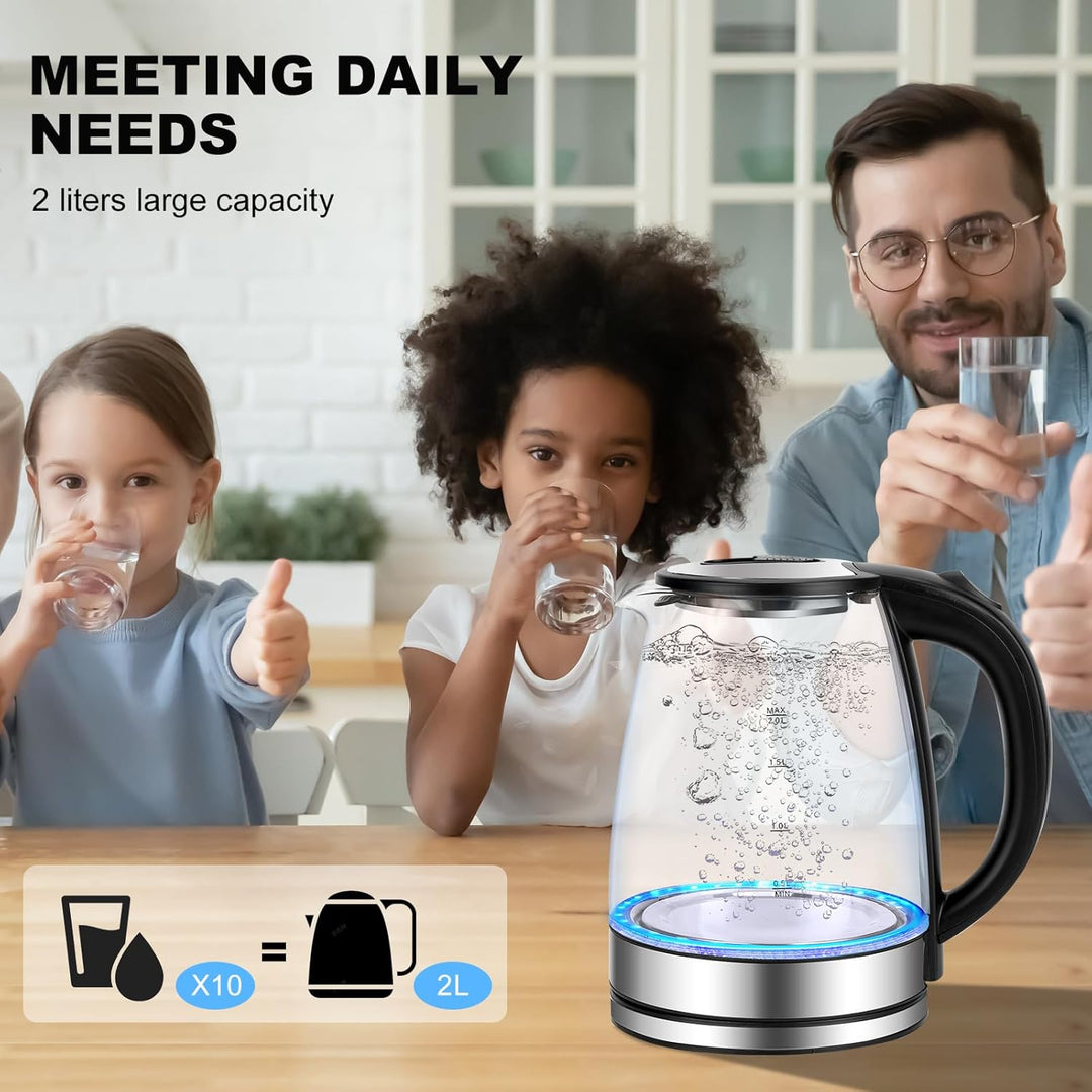 Glas Wasserkocher 2,0 liter, 2300w, BPA-frei, LED Beleuchtung, Schnelles Kochen,Wasserkocher aus Bor