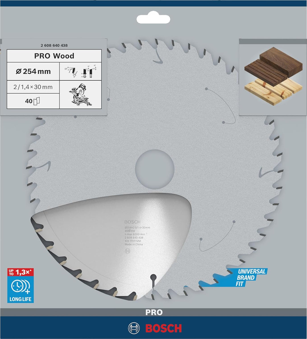Bosch 1x PRO Wood Kreissägeblatt für Netz-Kapp‑ und Gehrungssägen (für Weichholz, Hartholz, Ø mm, Pr