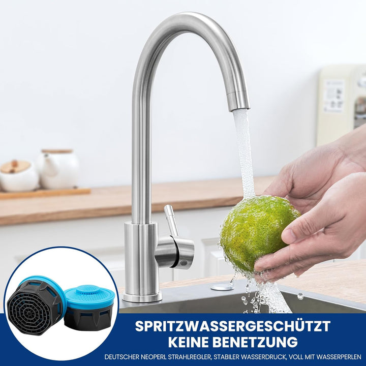 CECIPA Wasserhahn Küche 360° Schwenkbar, Hochdruck Küchenarmatur, Mischbatterie Küche mit Hohem Boge