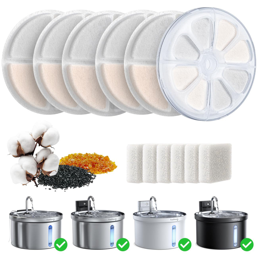 FEELNEEDY 6pcs Ersatzfilter+6pcs Wasserpumpenschwamm für Katzenbrunnen, gesunde und hygienische Filt
