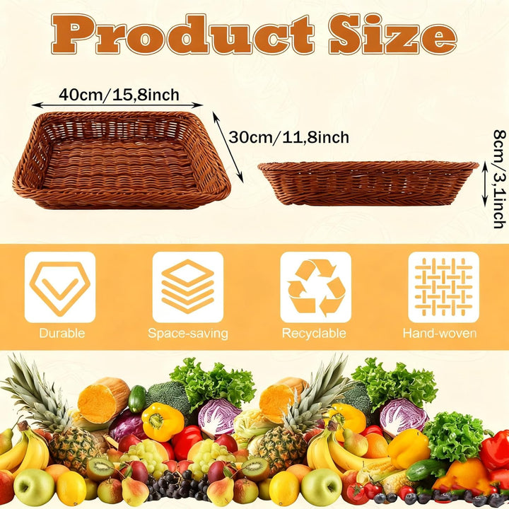 DAJAVE 4er Set Brötchenkorb 40x30x 8 cm Brotkörbchen Brotkorb Geflochten Wicker Basket Rattan Korb W