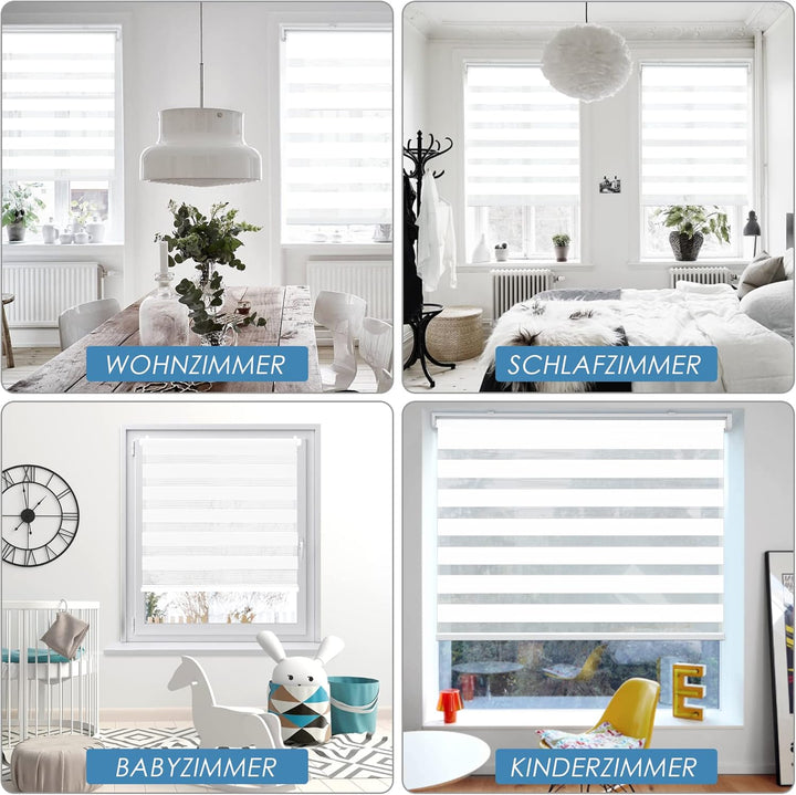 SBARTAR Doppelrollo schnurlos Klemmfix Rollos für Fenster ohne Bohren & zum Bohren, Weiss 100x140cm