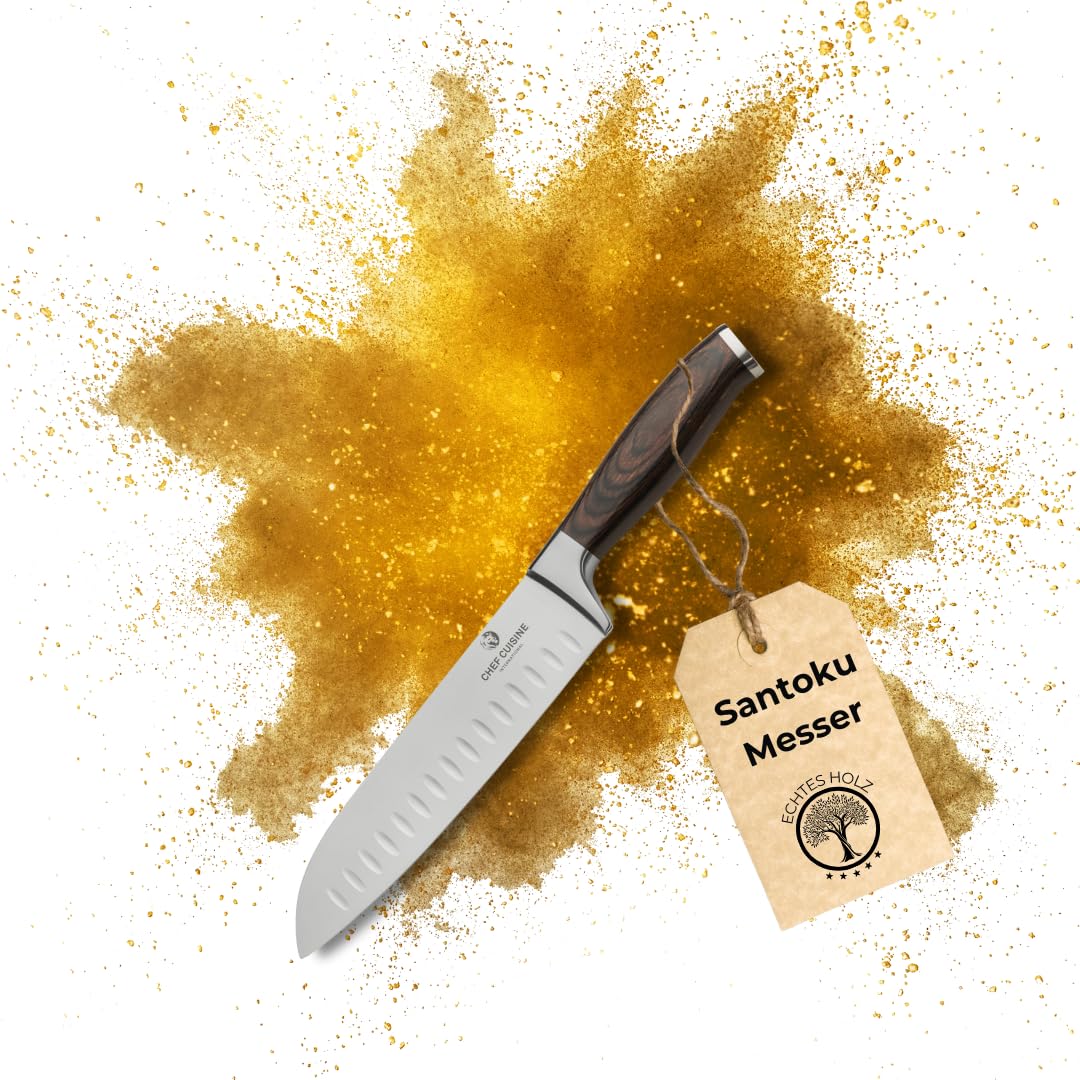 CHEF CUISINE Santoku-Messer, Klingenlänge 180 mm, Spezieller Klingenstahl, Eisgehärtet, Handgeschlif