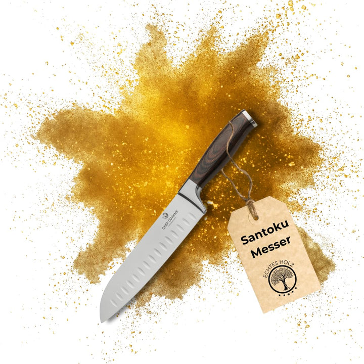 CHEF CUISINE Santoku-Messer, Klingenlänge 180 mm, Spezieller Klingenstahl, Eisgehärtet, Handgeschlif