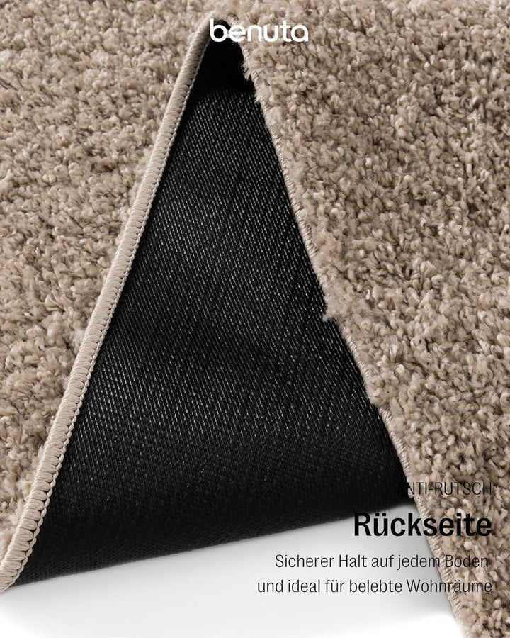 benuta Basic Hochflorteppich Soho - Beige 70x200 cm - Kuschelig Weicher Teppich im Minimalistischen