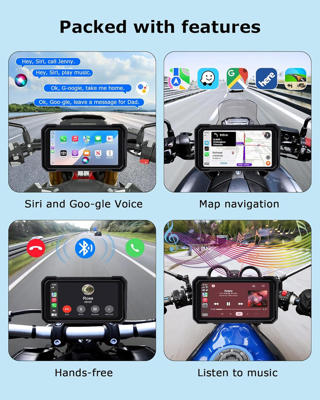 6,3" Motorrad CarPlay &amp; Android Auto Bildschirm, IP67 Ganzkörper Wasserdichter Motorräder Display GP