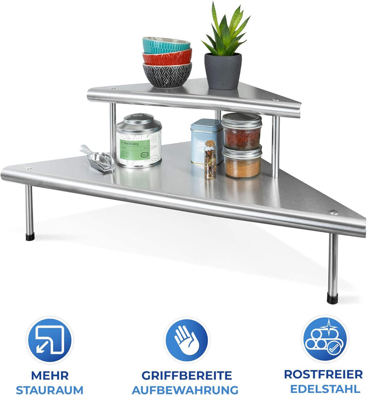 Maximex Küchen-Eckregal Massivo Duo mit 2 Ablagen Edelstahl - Aus Edelstahl, Edelstahl rostfrei, 48.