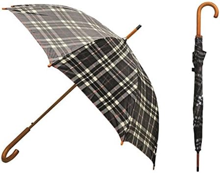 Rainbrella Klassischer automatisch öffnender Regenschirm mit Echtholzhakengriff Black Plaid, Black P
