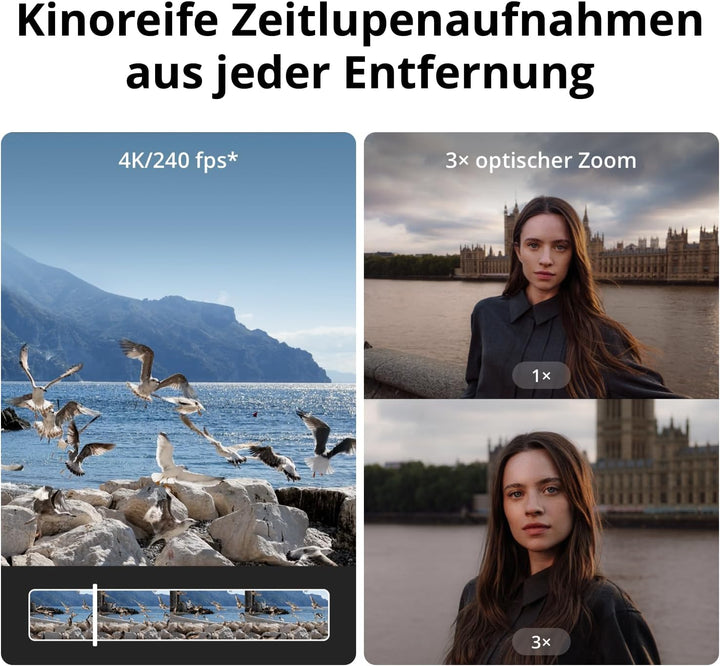 DJI Osmo Pocket 4P Vlog Combo, Vlog-Kamera mit Dual-Objektiv, kinoreifes 4K | 3× optischer Zoom, 4K/