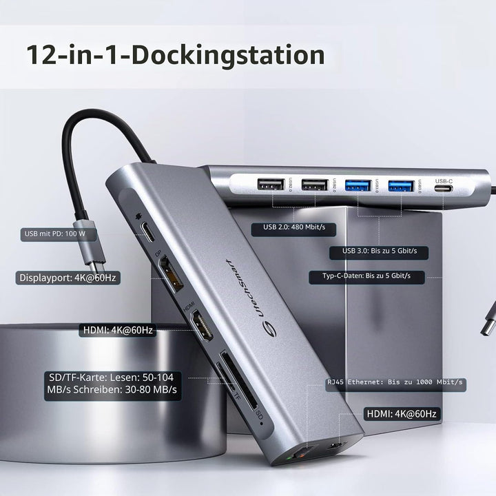 Docking Station, USB C Hub UtechSmart 12 in 1 USB C Dock Triple Display mit 2*HDMI, 4K@60Hz Displayp