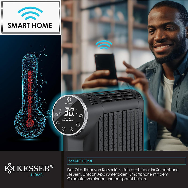KESSER® Ölradiator 2500W Elektrische Heizung Heizkörper Elektroheizung energiesparend mit Display Wi