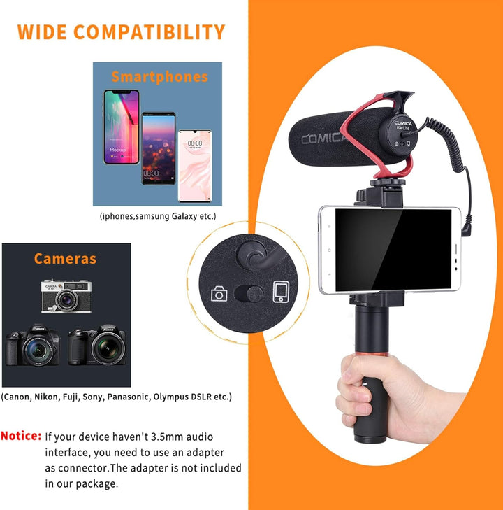 COMICA CVM-V30 LITE Super-Kardioid Kamera Mikrofon, 3.5mm Richtmikrofon für Camera, DSLR-Kameras, Ca