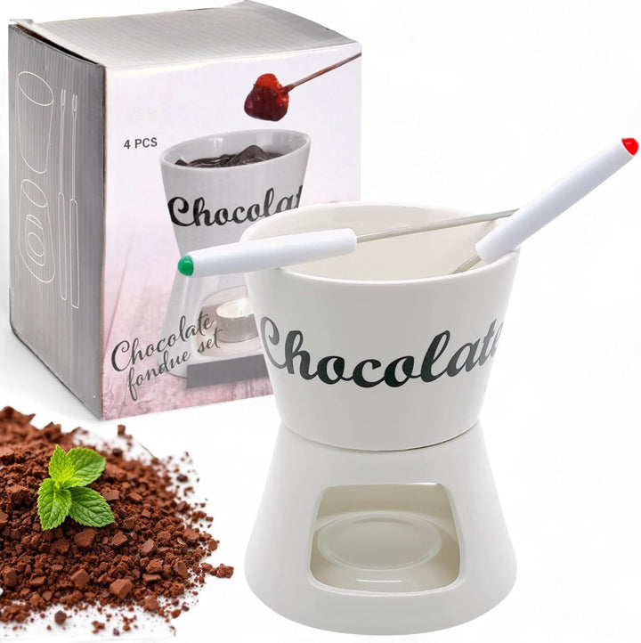 MIJOMA Schokoladenfondue Schoko-Fondue-Set Schokolade incl. 2 Fonduegabeln weiss ca. Ø12x15cm