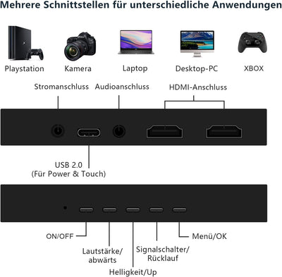 Touchscreen Portable Monitor 7 Zoll Kleiner Tragbarer Monitor Mini Monitor HD 1024 x 600P IPS Bildsc