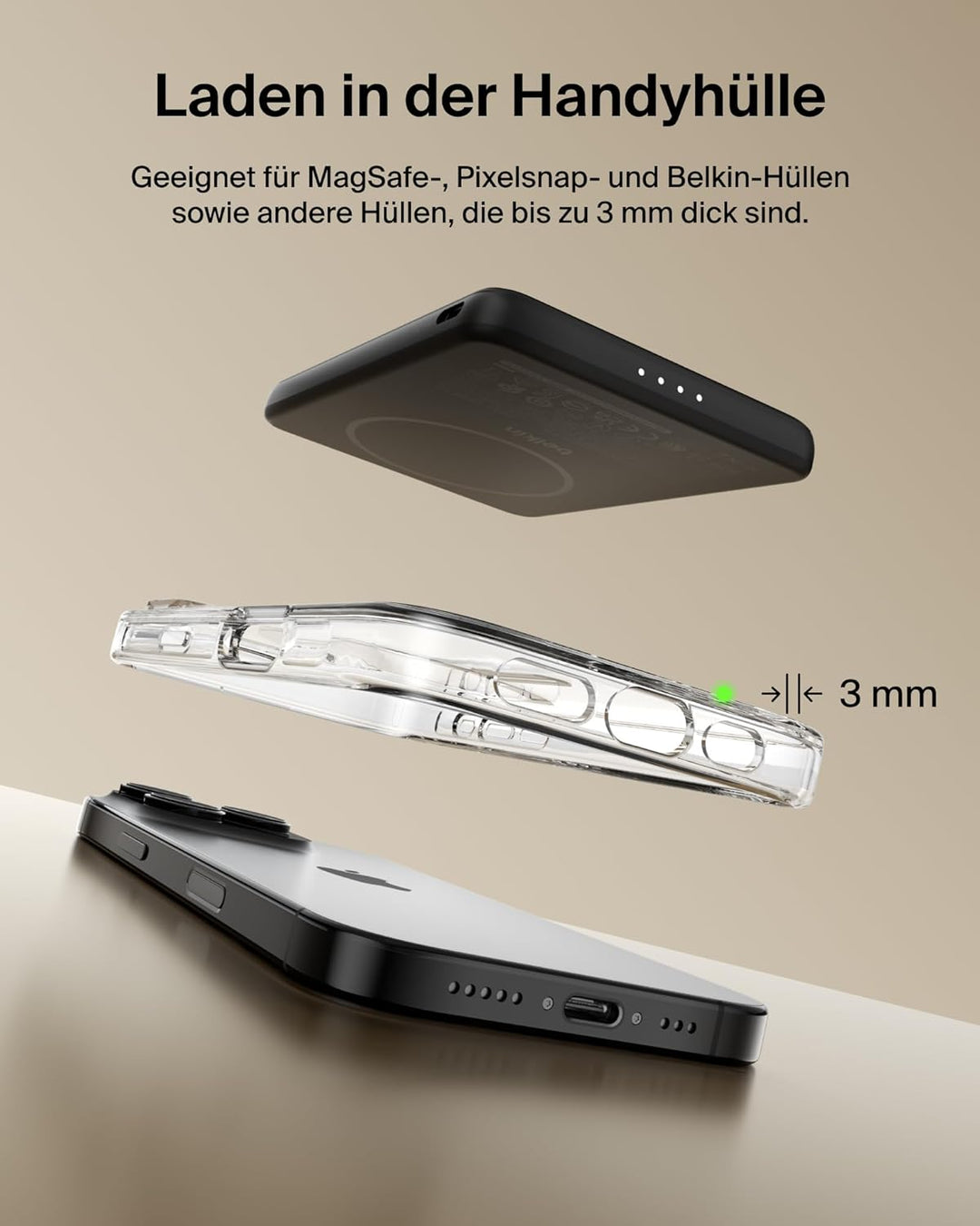 Belkin BoostCharge 5000mAh Magnetische Power Bank, USB-C-Port – Schwarz | 5K Powerbank Kabellos, Mag