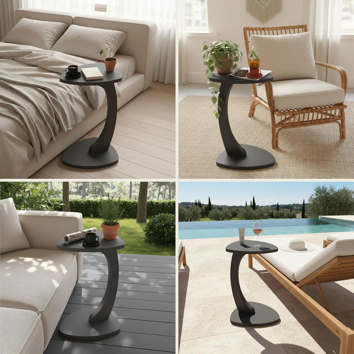 Beistelltisch C-Form Reuleaux-Dreieck, Anthrazit, Sofatisch mit Rollen, Couchtisch Laptoptisch Couch