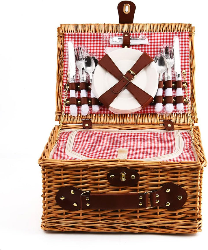 EIRONA Willow Hamper Picknickkorb für 4 Personen mit isoliertem Kühlfach und wasserdichter Decke, Be