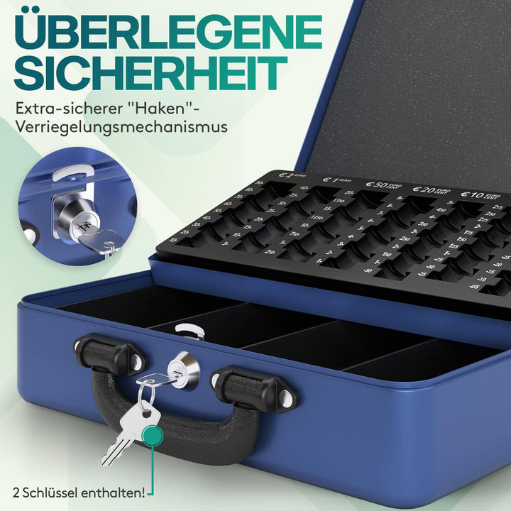 ACROPAQ Geldkassette - Abschliessbar, Mit Münzzählbrett, Gross, 30 x 24,5 x 9 cm, Mit 2 Schlüsseln,