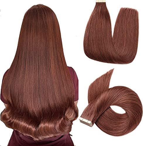 HotLulana Tape Extensions Echthaar Dunkelrotbraun Extensions Echthaar 14zoll/35cm 40g Invisible Remy