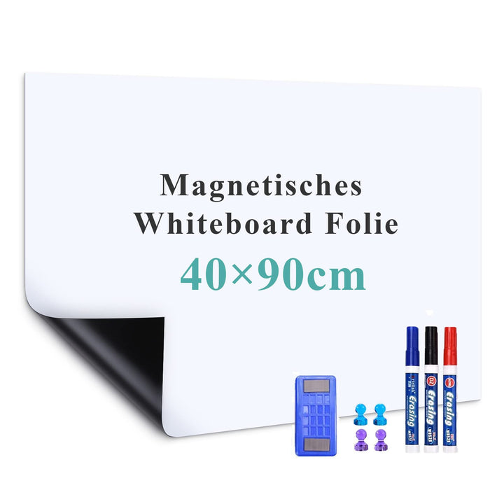 Warasee Whiteboard Magnetisch Folie, 40 * 90cm Magnettafel Selbstklebend, Magnetfolie Weiss Abwischb
