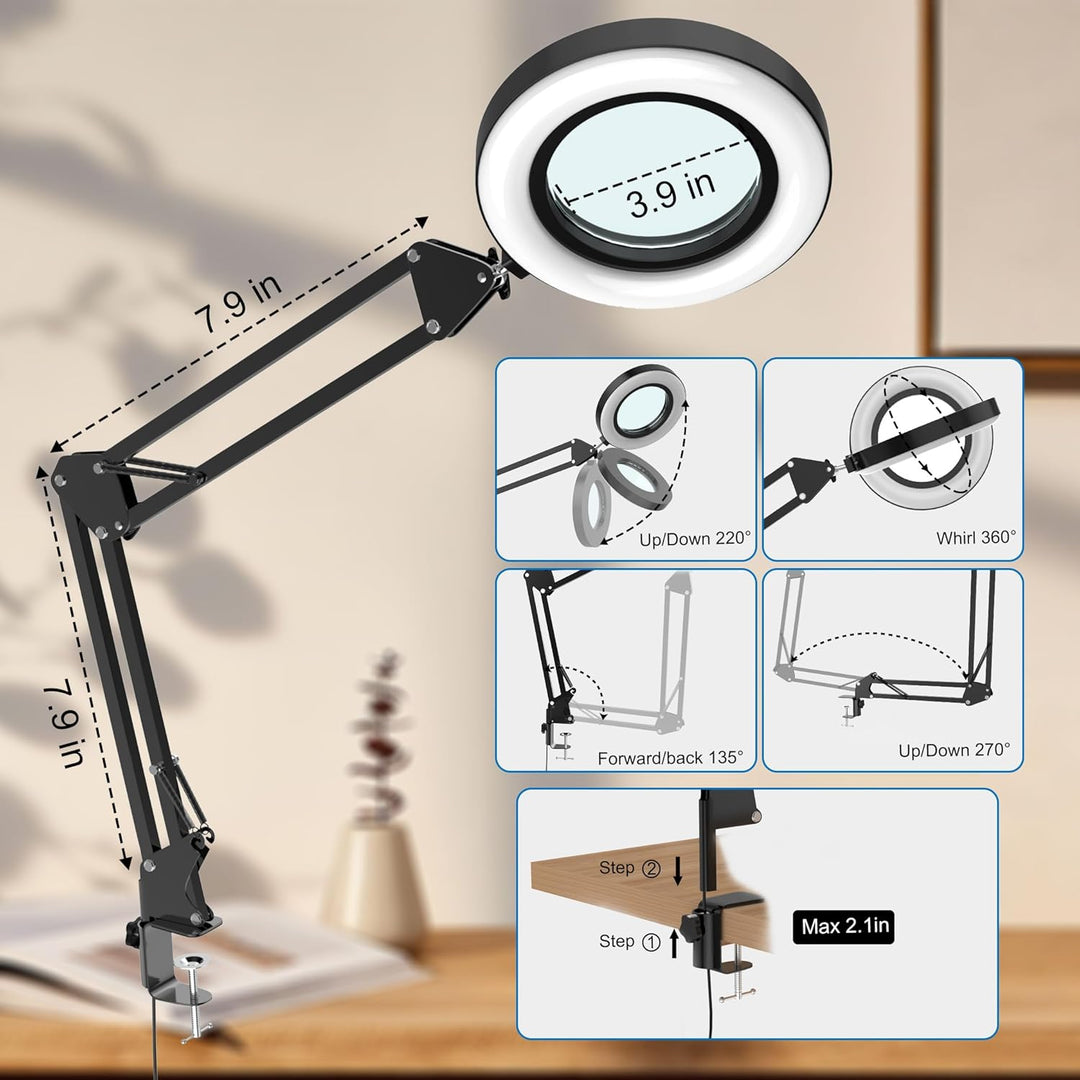weswose 10X Lupe mit Licht und Ständer, Hochauflösende, Einstellbare Lupenlampe, 72 LED Anstecklupe,