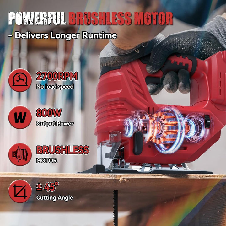 Akku-Stichsäge kompatibel mit Milwaukee 18-V-Akku, bürstenloses Stichsäge-Trennwerkzeug 400 W, 2700