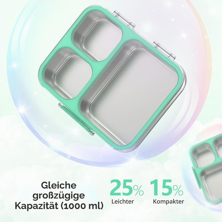 VITONIS Edelstahl Brotdose Lunchbox mit 3 Fächern mit Tritan-Deckel, 1000ml Metall Bento Lunch Box K