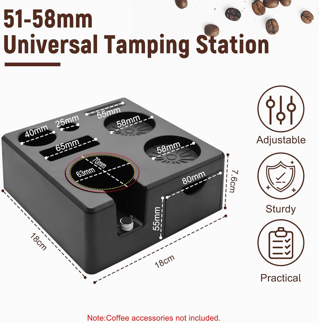 Espresso Tamperstation, Höhenverstellbar 51-58 mm, Kaffee Tamping Station aus ABS für Aufbewahrung v