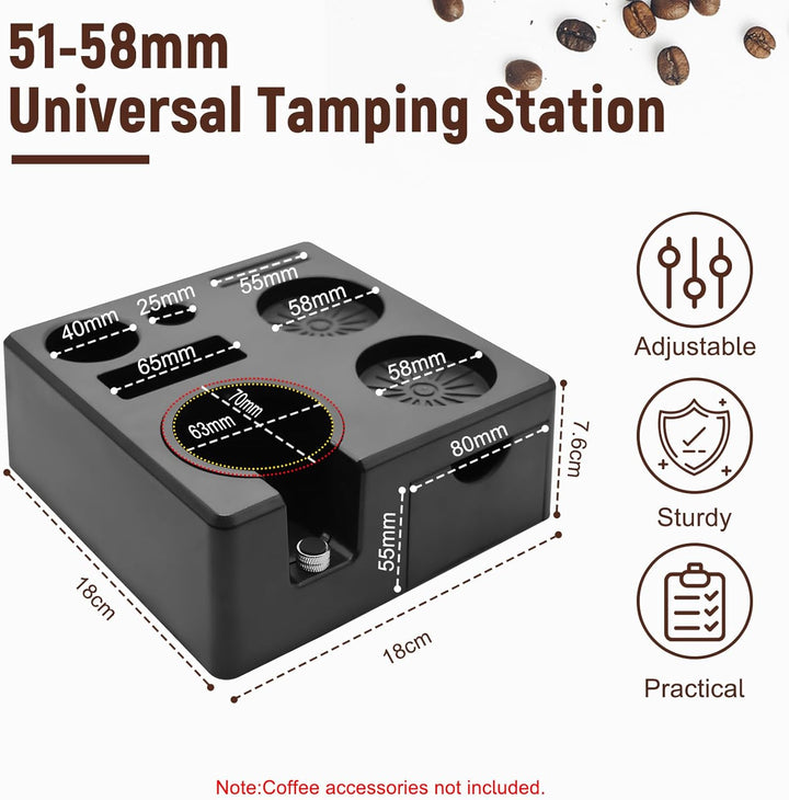 Espresso Tamperstation, Höhenverstellbar 51-58 mm, Kaffee Tamping Station aus ABS für Aufbewahrung v
