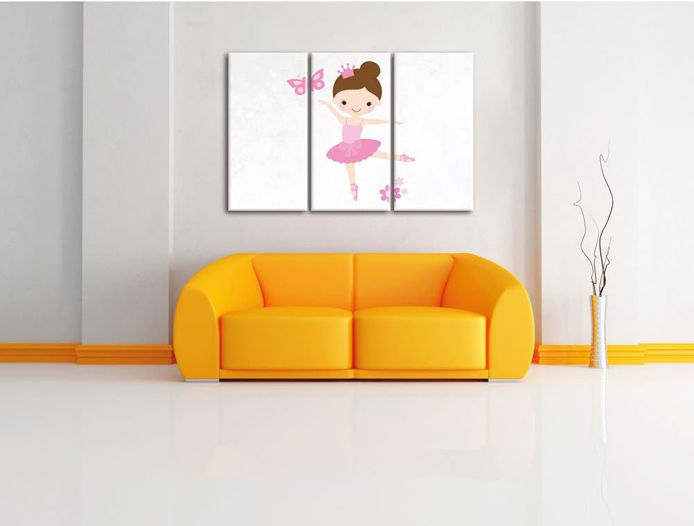 Pixxprint Ballerina mit Schmetterling und Blumen weiss 3-Teiler Leinwandbild 120x80 Bild auf Leinwan