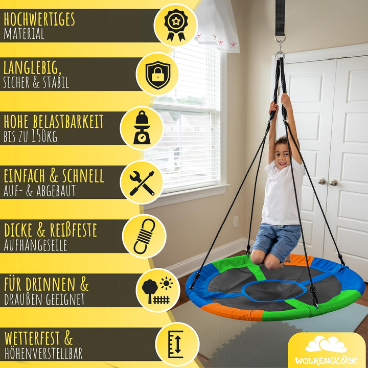 WOLKENGLÜCK® Nestschaukel [Ø 110 cm] - Höhenverstellbare Schaukel Outdoor & Indoor für Kinder und Er