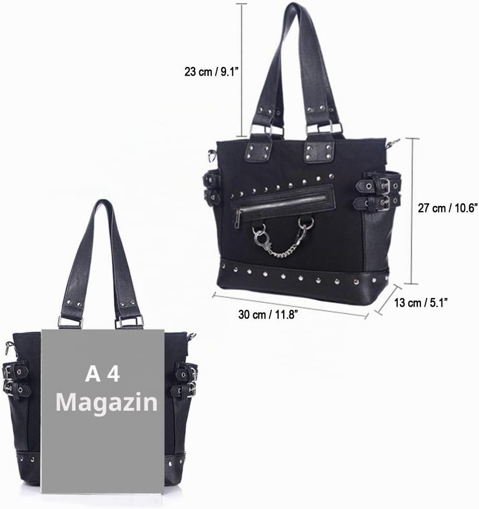 KEEPOP Damenmode Niet Handtasche Geldbörse Canvas Punk Tote mit Schultergurt Umhängetasche Grosse Ka