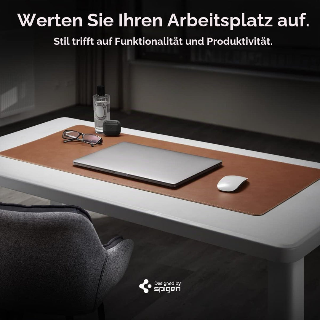 Spigen Schreibtischunterlage aus Velo Vegan PU Leder XXL Mauspad mit Anti-Rutsch-Gummimatte - Braun,