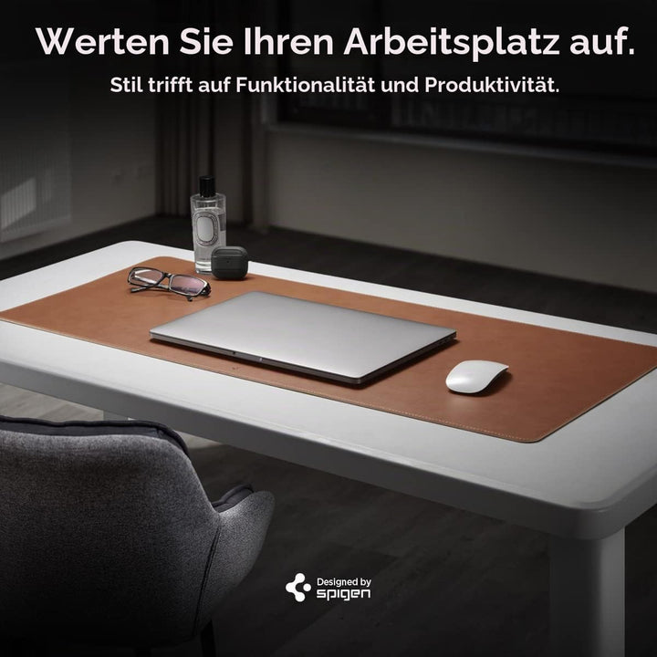 Spigen Schreibtischunterlage aus Velo Vegan PU Leder XXL Mauspad mit Anti-Rutsch-Gummimatte - Braun,