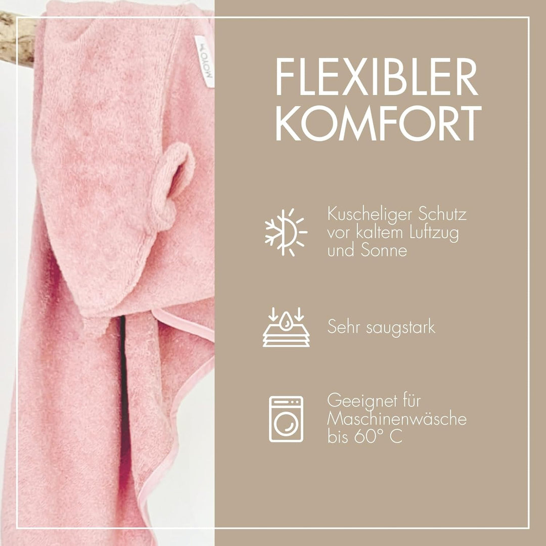 MOYO Kapuzenhandtuch mit Ohren in Rosé I 75x75cm I Kleinkind &amp; Baby Badeponcho aus 100% Frottee-Baum