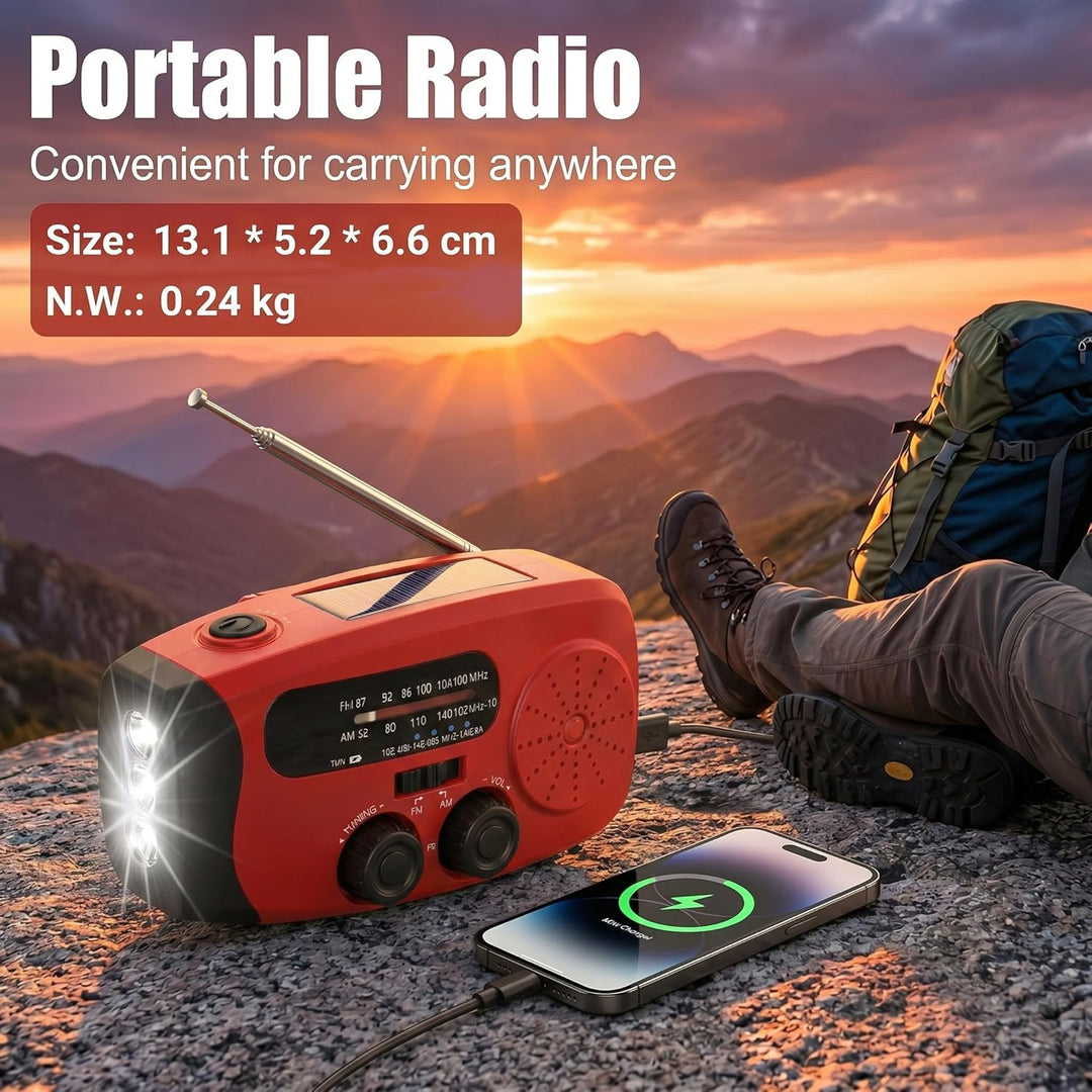 Notfall Radio, 2000mAh Akku Kurbelradio,SOS-Alarm, AM/FM Radio, 3LED Taschenlampe - Tragbares Emerge