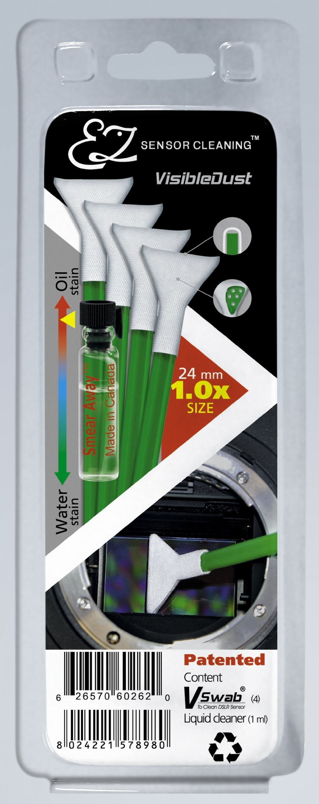VisibleDust grüne Serie EZ Sensor Cleaning Kit - 4X VSwabs 1.0X und 1ml Smear Away Smear Away Single