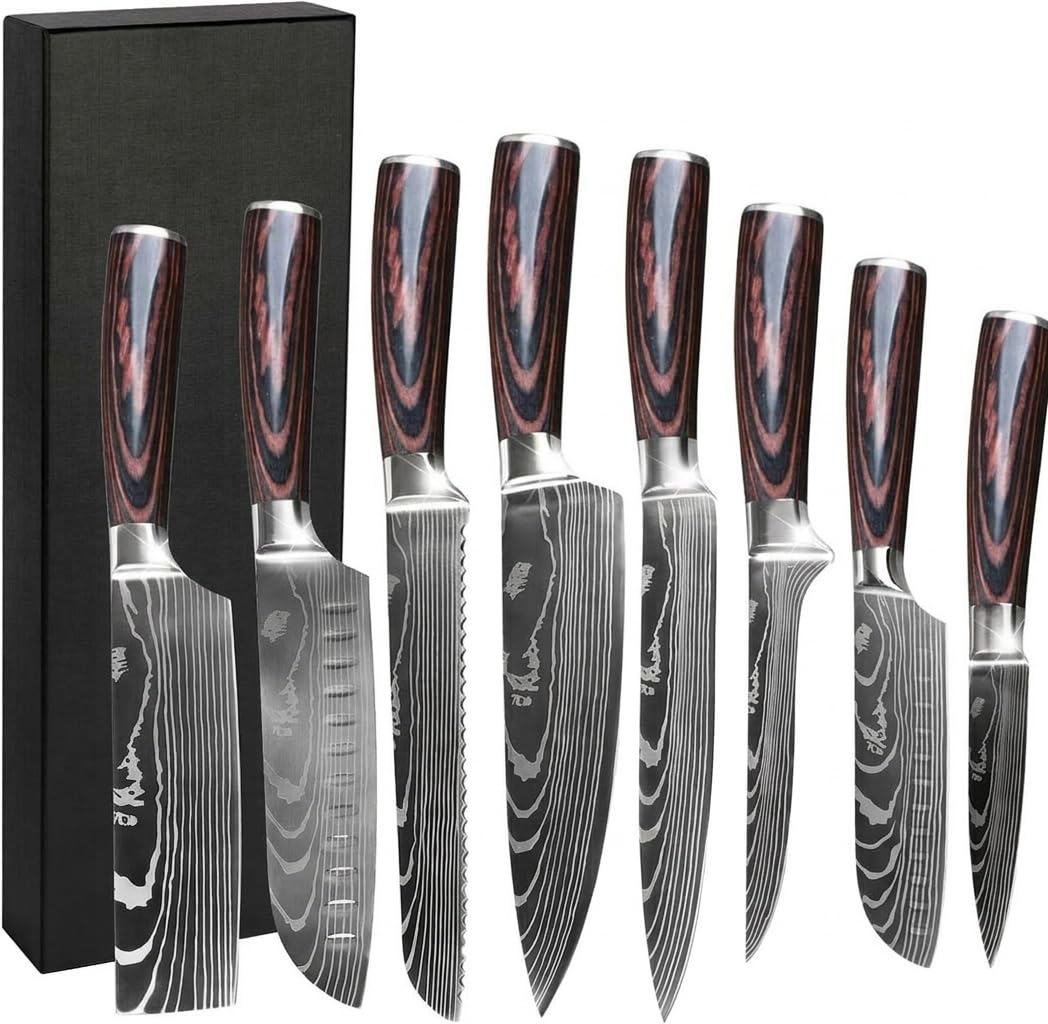 Gustrug Küchenmesser Set 8-tlg Messerset aus Hochwertigem Edelstahl, Ultra Scharfes Messer set mit E
