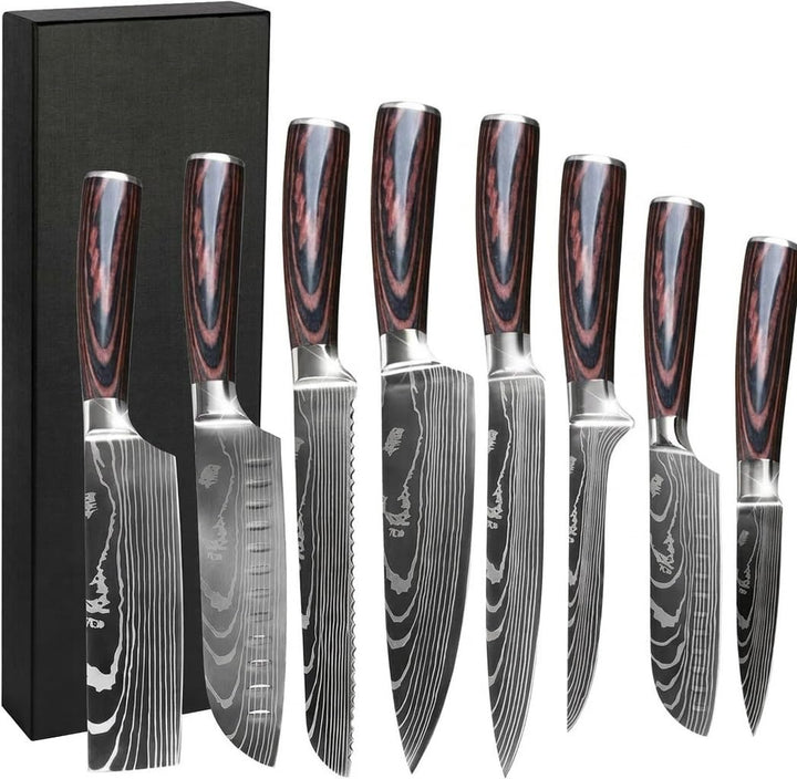 Gustrug Küchenmesser Set 8-tlg Messerset aus Hochwertigem Edelstahl, Ultra Scharfes Messer set mit E