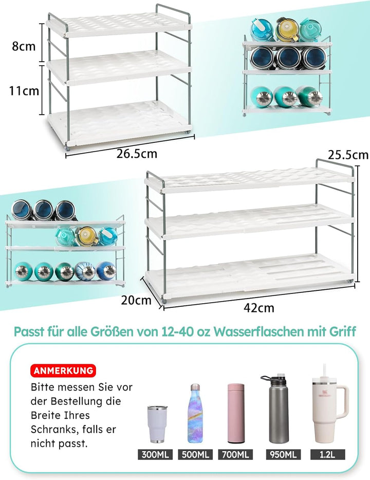 JUPELI Flaschen Organizer verstellbar – Flaschenhalter & Flaschenregal für Wasserflaschen, Thermosfl