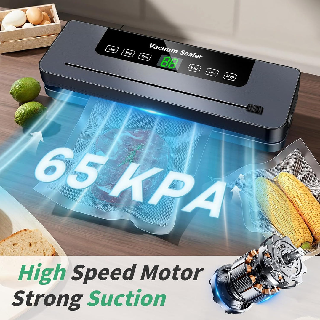 6-in-1 Vakuumiergerät, Vakuumierer mit 30cm Siegelnaht und Digitaler LED-Countdown-Anzeige,50PCS Vak