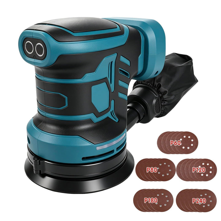 Akku Exzenterschleifer Kompatibel mit Makita 18V Akku, 125mm Bürstenlos Schleifmaschine mit 25pcs Sc